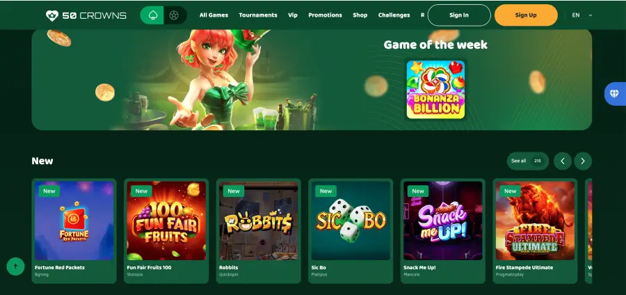 50 Crowns Casino live dealer section powered by Evolution